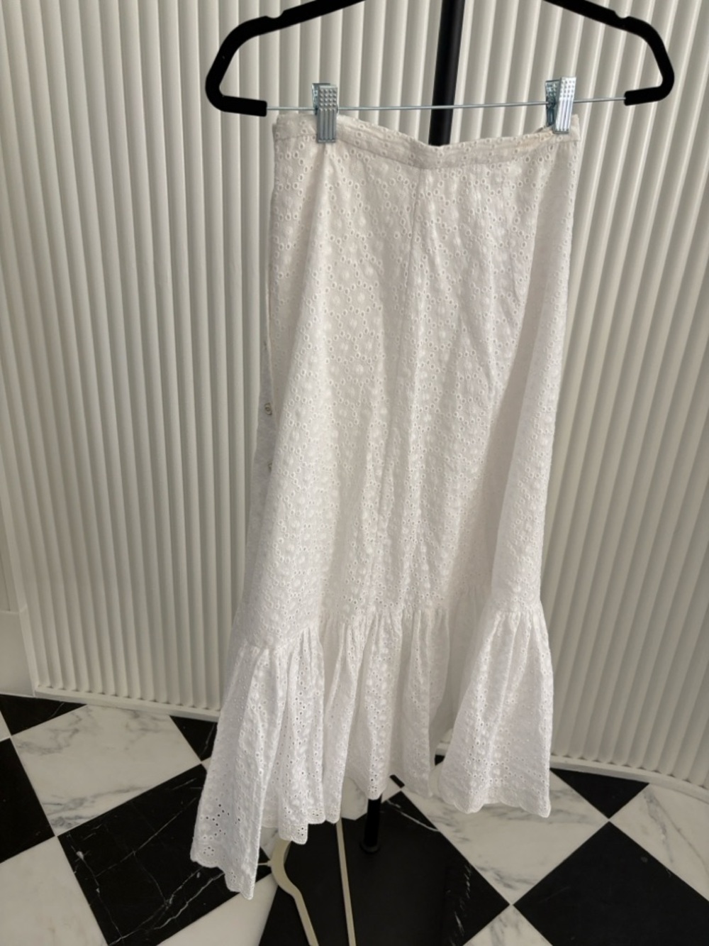 Caroline Constas White Eyelet Maxi Skirt with Flounce Hem